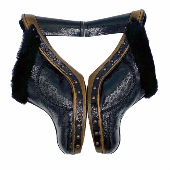 Aquatalia Yippy Patent Shearling Clog Heel SZ 9.5 - Picture 4 of 10